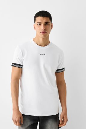 تی شرت سفید مردانه رگولار یقه دگاژه پنبه (نخی) کد 799712046