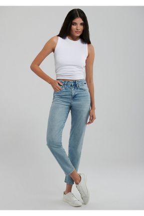 شلوار جین آبی زنانه پاچه تنگ فاق بلند پنبه (نخی) استاندارد کد 674873259