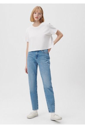 شلوار جین آبی زنانه پاچه تنگ فاق بلند پنبه (نخی) استاندارد کد 776565449