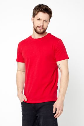 تی شرت قرمز مردانه یقه گرد رگولار پنبه (نخی) تکی پوشاک ورزشی کد 329370845