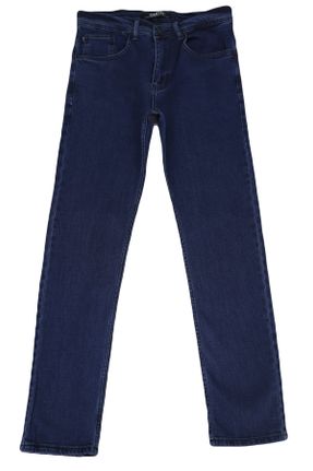 شلوار جین آبی مردانه پاچه لوله ای فاق بلند ساده جوان کد 799138618