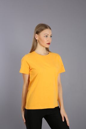 تی شرت زرد زنانه رگولار یقه گرد پنبه (نخی) تکی بیسیک کد 48889535