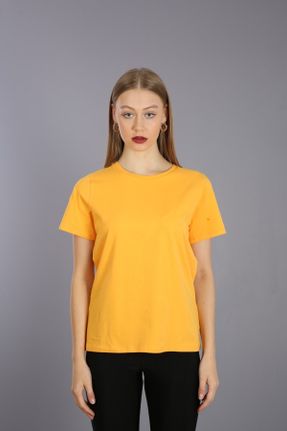 تی شرت زرد زنانه رگولار یقه گرد پنبه (نخی) تکی بیسیک کد 48889535