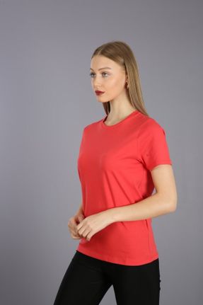 تی شرت قرمز زنانه رگولار یقه گرد پنبه (نخی) تکی بیسیک کد 48922452