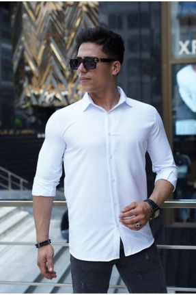 پیراهن سفید مردانه ساتن اسلیم فیت یقه پیراهنی کد 776769270