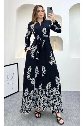 لباس مشکی زنانه بافتنی پنبه (نخی) پیراهن آستین-بلند بیسیک کد 475853435
