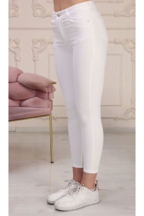 شلوار جین سفید زنانه پاچه تنگ فاق بلند جین کد 800142685