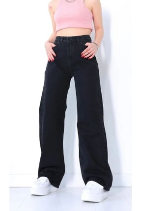 شلوار جین مشکی زنانه پاچه گشاد فاق بلند جین کد 800143124