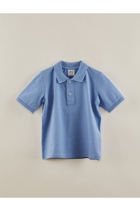 تی شرت آبی بچه گانه اورسایز یقه پولو تکی طراحی کد 800312627