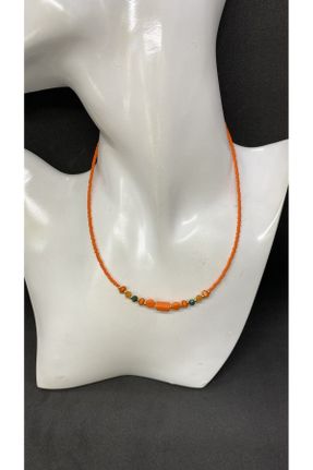 گردنبند جواهر نارنجی زنانه شیشه کد 748235316