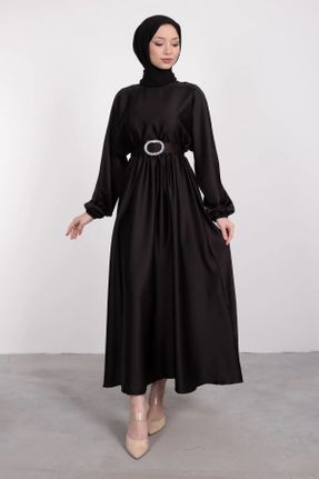 لباس مجلسی اسلامی مشکی زنانه یقه ایستاده رگولار ساتن کد 359431344