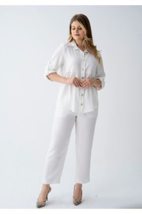 پیراهن سفید زنانه سایز بزرگ پلی استر کد 770976436