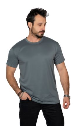 تی شرت طوسی مردانه یقه گرد پنبه (نخی) رگولار تکی بیسیک کد 780627068