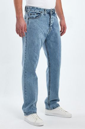 شلوار جین آبی مردانه پاچه گشاد فاق بلند جین اورسایز بلند کد 789458499