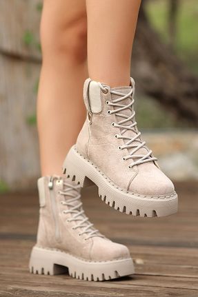 بوت / نیم بوت بژ زنانه جیر LEYDİ SHOES - کد 800096554