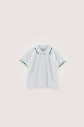 تی شرت سفید بچه گانه اورسایز یقه پولو تکی طراحی کد 800283046