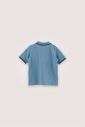 تی شرت آبی بچه گانه اورسایز یقه پولو تکی طراحی کد 800240016