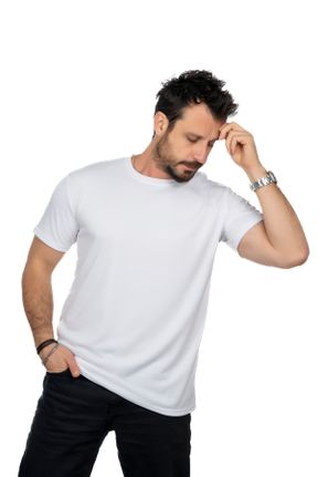 تی شرت سفید مردانه رگولار یقه گرد پنبه (نخی) تکی بیسیک کد 203781107