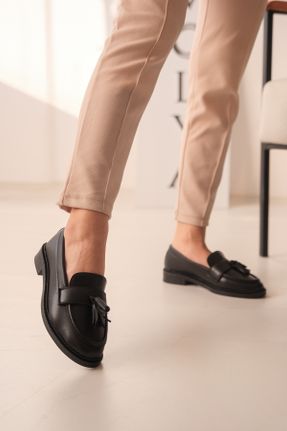کفش لوفر مشکی زنانه چرم مصنوعی پاشنه کوتاه ( 4 - 1 cm ) کد 785120070