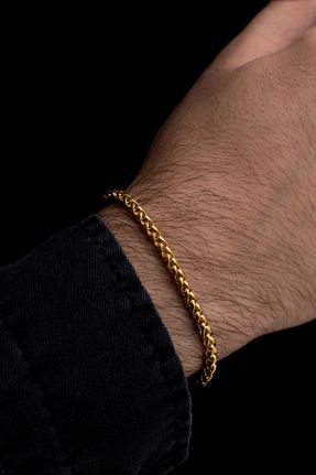 دستبند استیل طلائی مردانه فولاد ( استیل ) کد 713771790