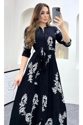 لباس مشکی زنانه بافتنی پنبه (نخی) پیراهن آستین-بلند بیسیک کد 475853435