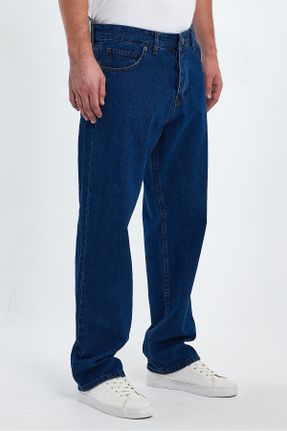شلوار جین سرمه ای مردانه پاچه گشاد فاق بلند جین اورسایز بلند کد 789458507