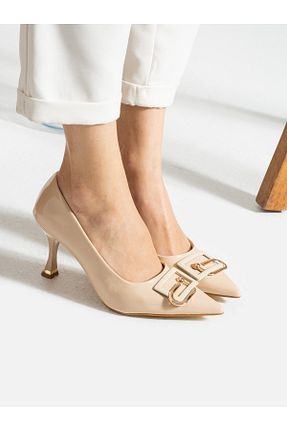 کفش استایلیتو بژ پاشنه ضخیم Alemdar Shoes - کد 800179413