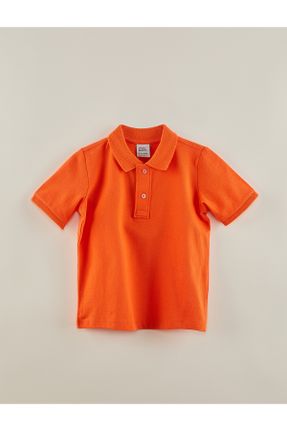 تی شرت نارنجی بچه گانه اورسایز یقه پولو تکی طراحی کد 800384597