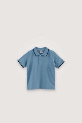 تی شرت آبی بچه گانه اورسایز یقه پولو تکی طراحی کد 800240016