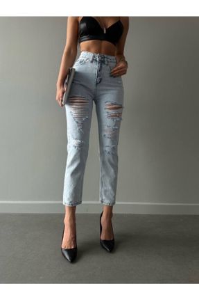شلوار جین آبی زنانه پاچه ساده فاق بلند کد 674529747