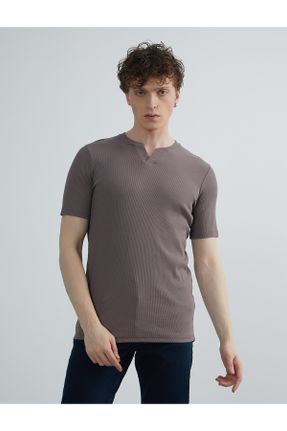 تی شرت قهوه ای مردانه اورسایز تکی طراحی کد 800251287