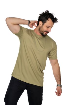 تی شرت خاکی مردانه یقه گرد پنبه (نخی) رگولار تکی بیسیک کد 780627581