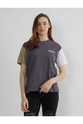 تی شرت طوسی زنانه اورسایز تکی طراحی کد 800229521