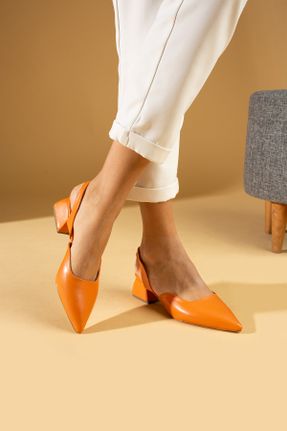 کفش پاشنه بلند کلاسیک نارنجی زنانه پاشنه کوتاه ( 4 - 1 cm ) پاشنه ضخیم کد 800662294