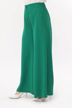 شلوار سبز زنانه پنبه - پلی استر بافتنی پاچه گشاد فاق بلند کد 685608458