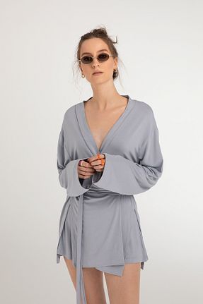 کیمونو و کافتان طوسی زنانه پنبه ای SHEISMONO - کد 693534652