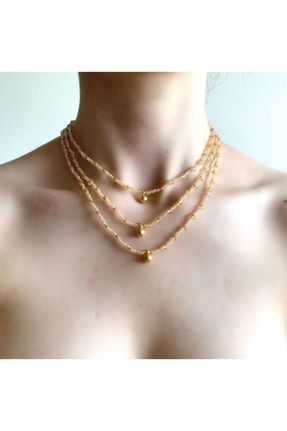 گردنبند جواهر بژ زنانه روکش طلا کد 124879129