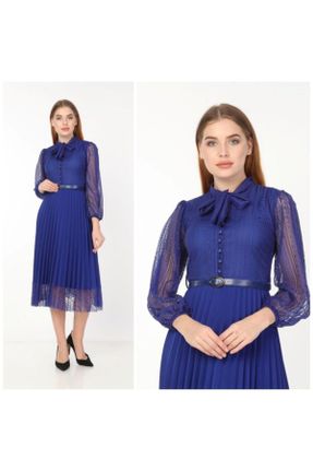 لباس آبی زنانه بافتنی تور رگولار آستین-بلند کد 93863338