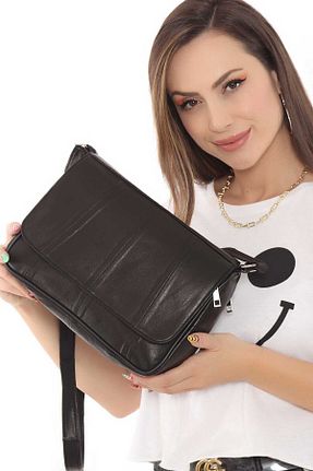 کیف دوشی مشکی زنانه چرم خالص Deribag - کد 126306049