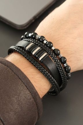 دستبند جواهر مردانه چرم کد 800999214