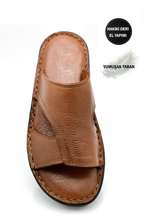 دمپائی قهوه ای مردانه چرم خالص Moda Anna - کد 794386796