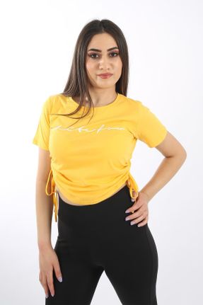 تی شرت زرد زنانه کراپ فیت پنبه (نخی) جوان کد 105690078