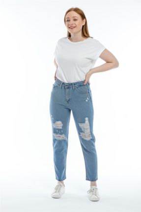 شلوار جین آبی زنانه پاچه لوله ای فاق بلند جین کد 106196402