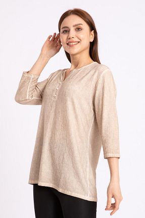 بلوز بژ زنانه ساده Desen Triko - کد 115584424