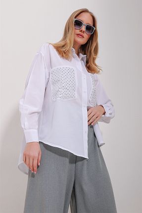 پیراهن سفید زنانه اورسایز Trend Alaçatı Stili - کد 801219194