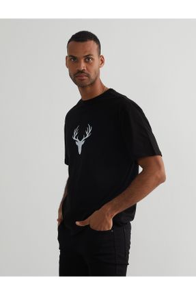 تی شرت مشکی مردانه اورسایز یقه گرد تکی طراحی کد 800237023