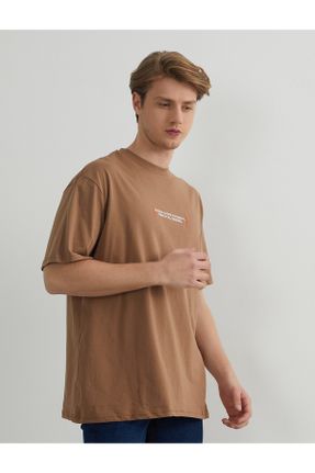 تی شرت قهوه ای مردانه اورسایز تکی طراحی کد 800236230