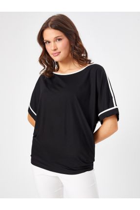 تی شرت مشکی زنانه رگولار یقه گرد تکی کد 800741373