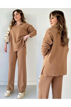 ست بالاتنه و پائین تنه قهوه ای زنانه تریکو DAMGA Collection - کد 780181323