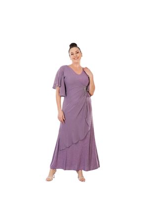 لباس مجلسی سایز بزرگ بنفش زنانه یقه هفت ZY BUTİK - کد 800799958